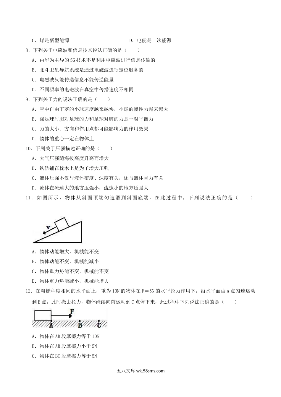 2019年四川省巴中市中考物理真题及答案.doc_第2页