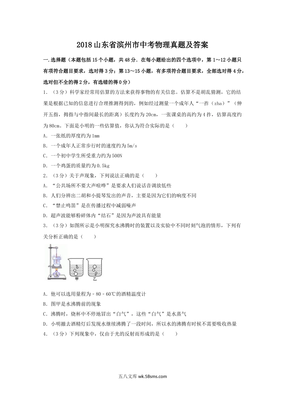 2018山东省滨州市中考物理真题及答案.doc_第1页