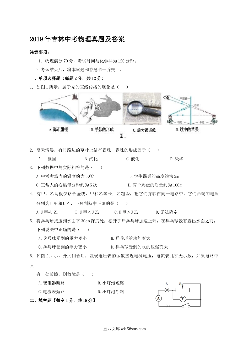 2019年吉林中考物理真题及答案.doc_第1页