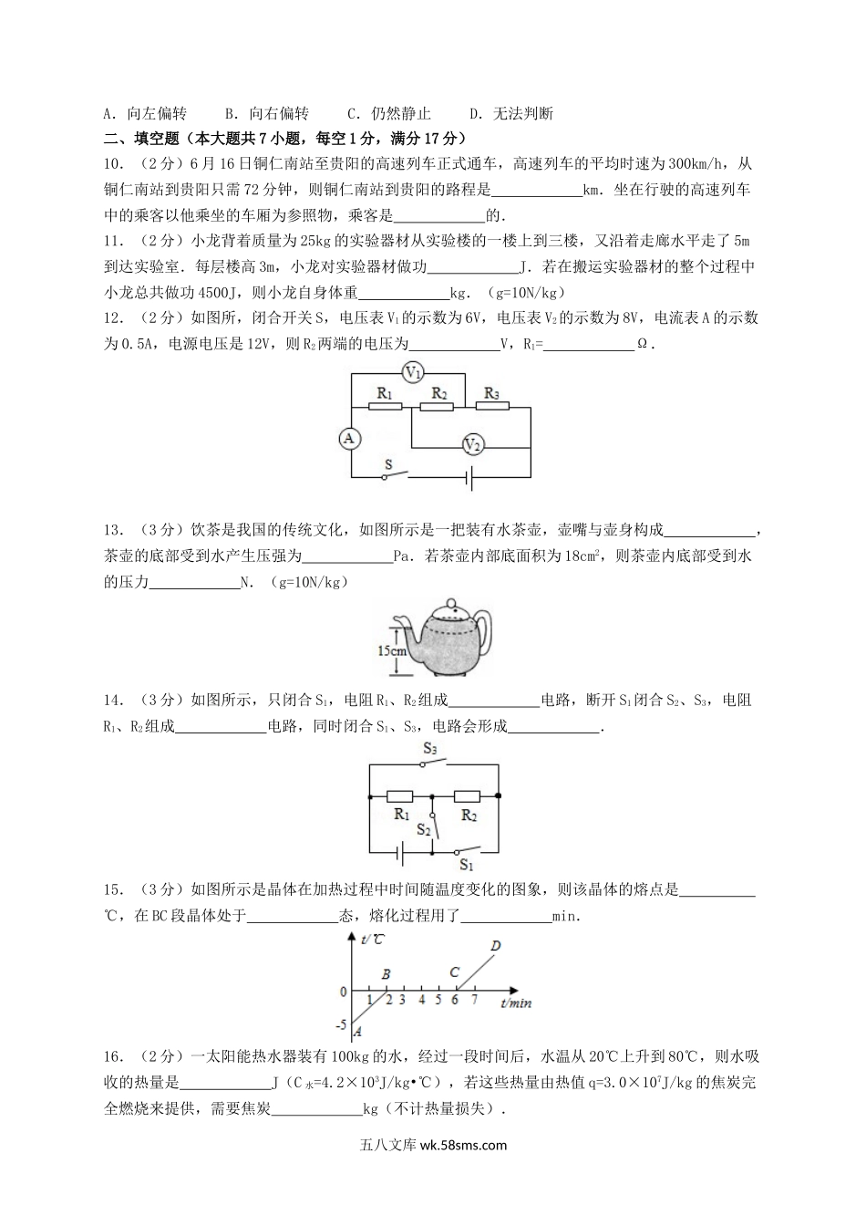 2015年贵州铜仁中考物理真题及答案.doc_第2页