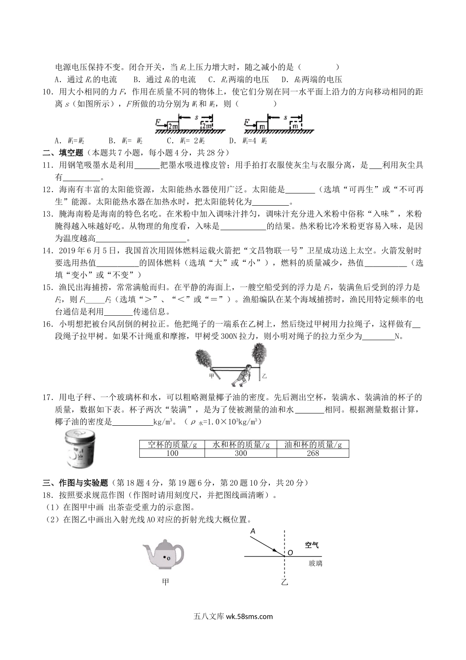 2019年海南省中考物理真题及答案.doc_第2页