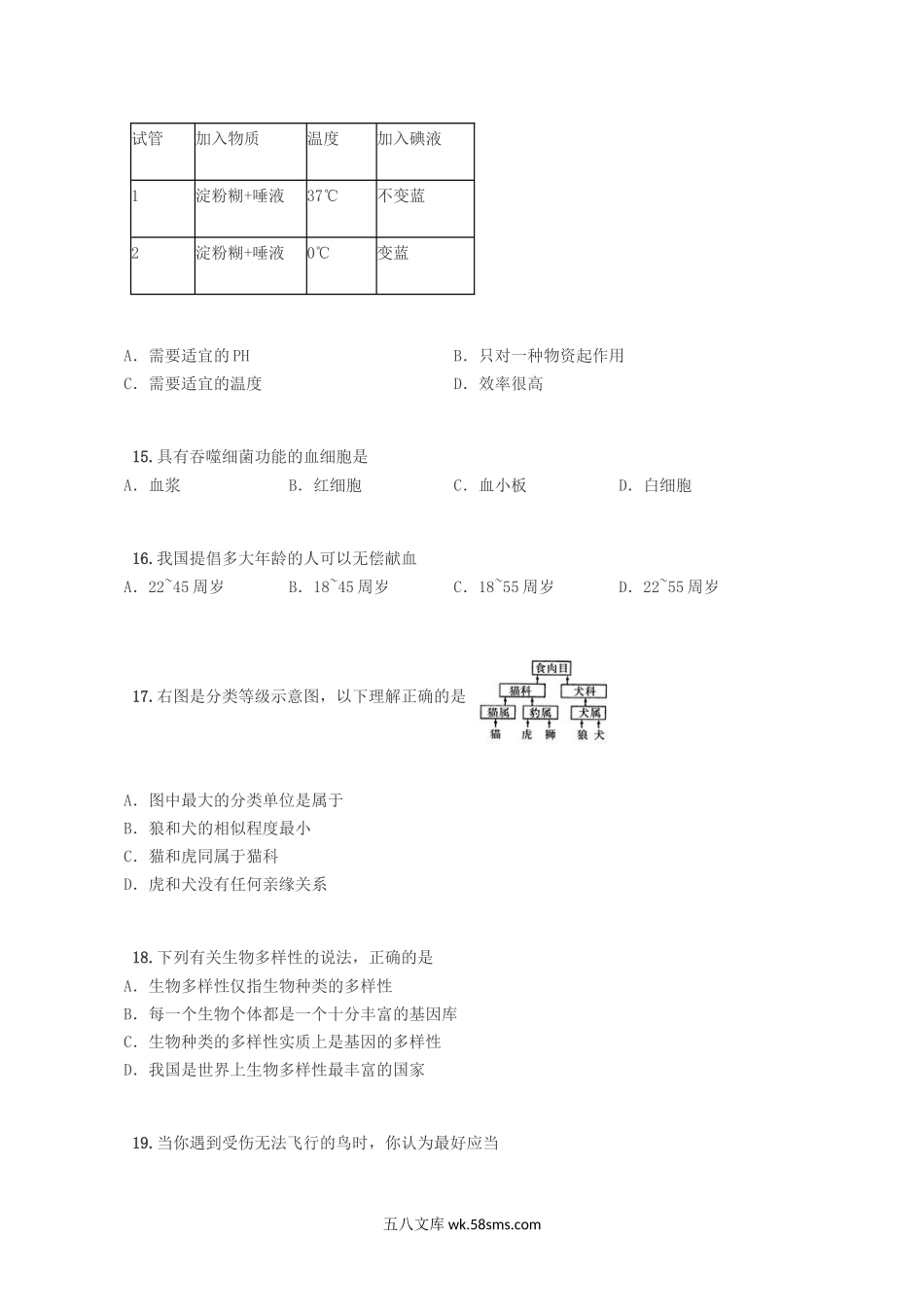 2003年河南开封中考生物真题及答案.doc_第3页