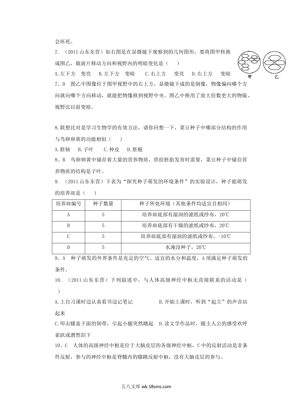 2011山东省东营市中考生物真题及答案.doc_第3页