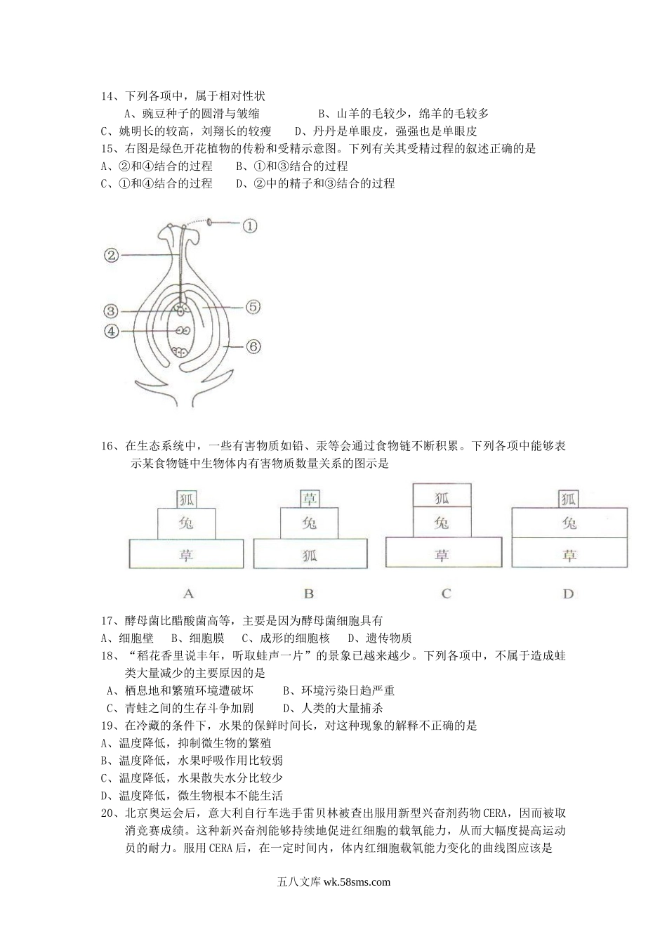 2011山东省菏泽市中考生物真题及答案.doc_第2页