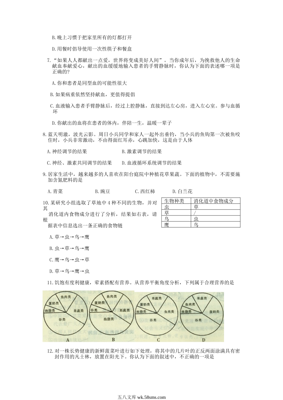 2012年江西抚州中考生物真题及答案.doc_第2页