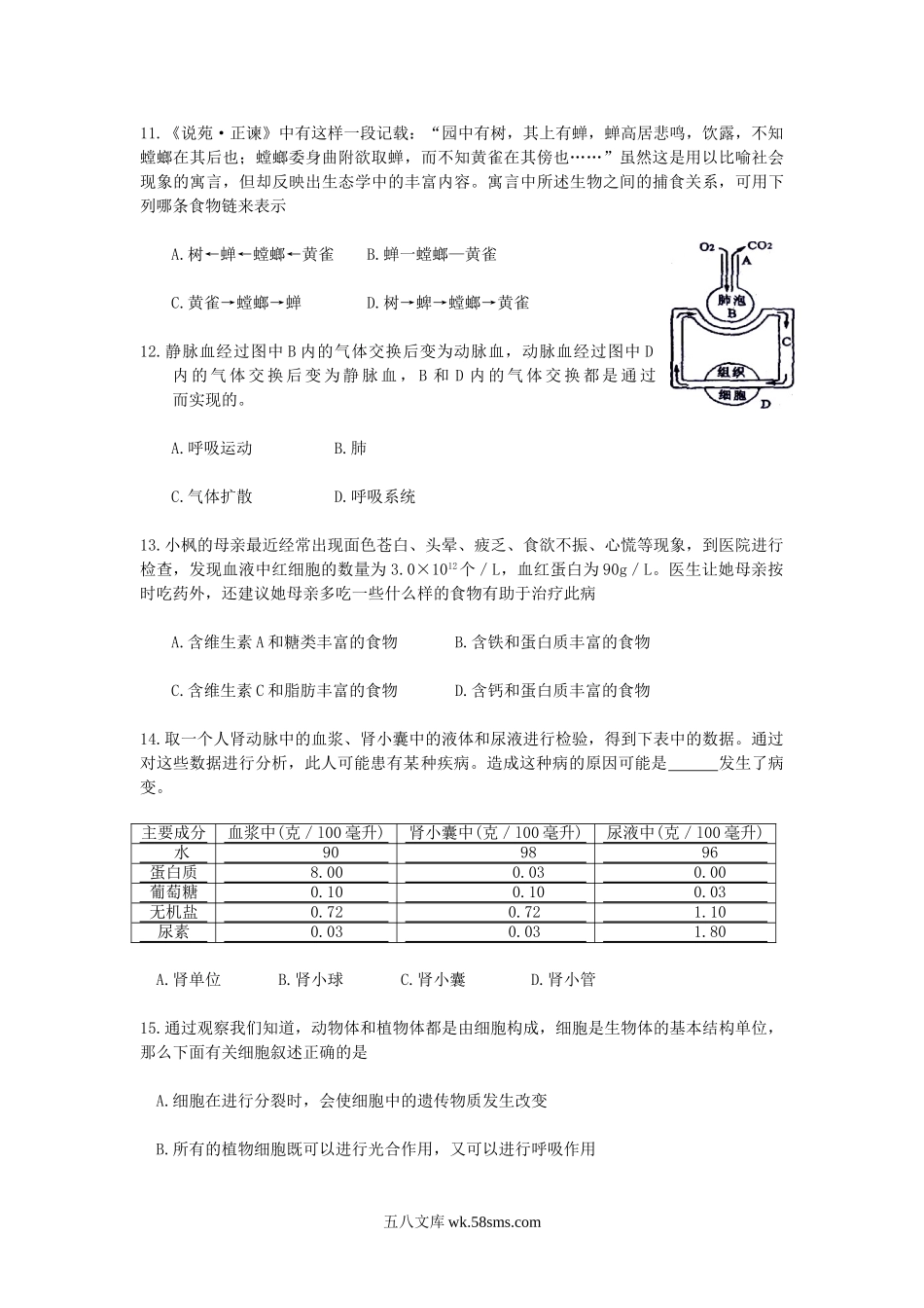 2012年四川省遂宁市中考生物真题及答案.doc_第3页