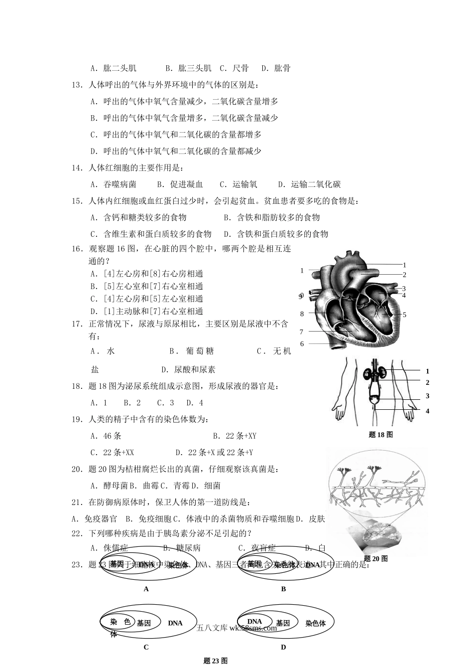 2012年重庆涪陵中考生物真题及答案.doc_第2页