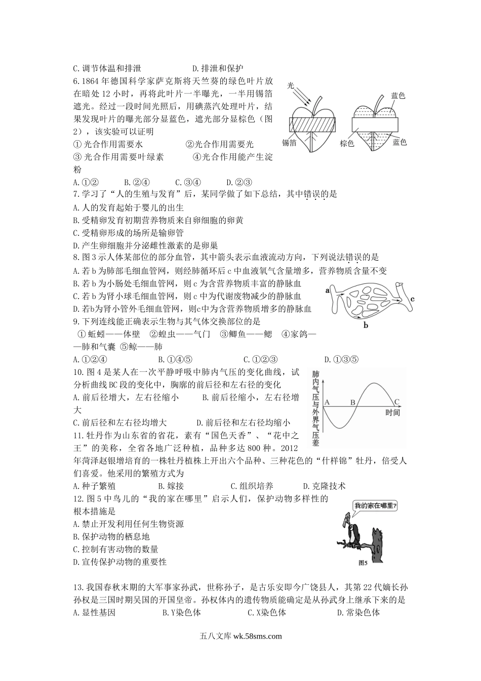 2012山东省东营市中考生物真题及答案.doc_第2页