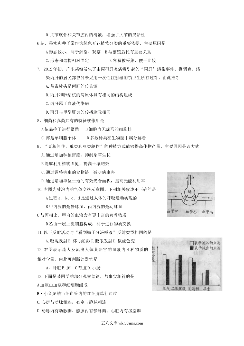 2012山东省潍坊市中考生物真题及答案.doc_第2页