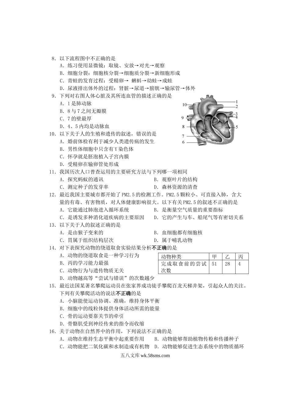 2013年湖南省益阳市中考生物真题及答案.doc_第2页