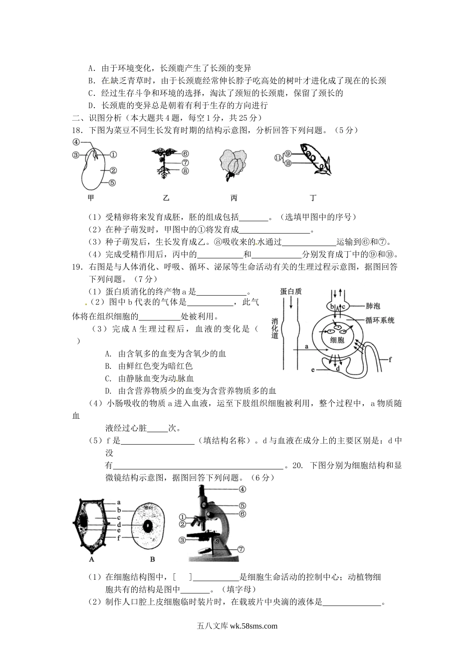 2013年内蒙古鄂尔多斯中考生物真题及答案.doc_第3页