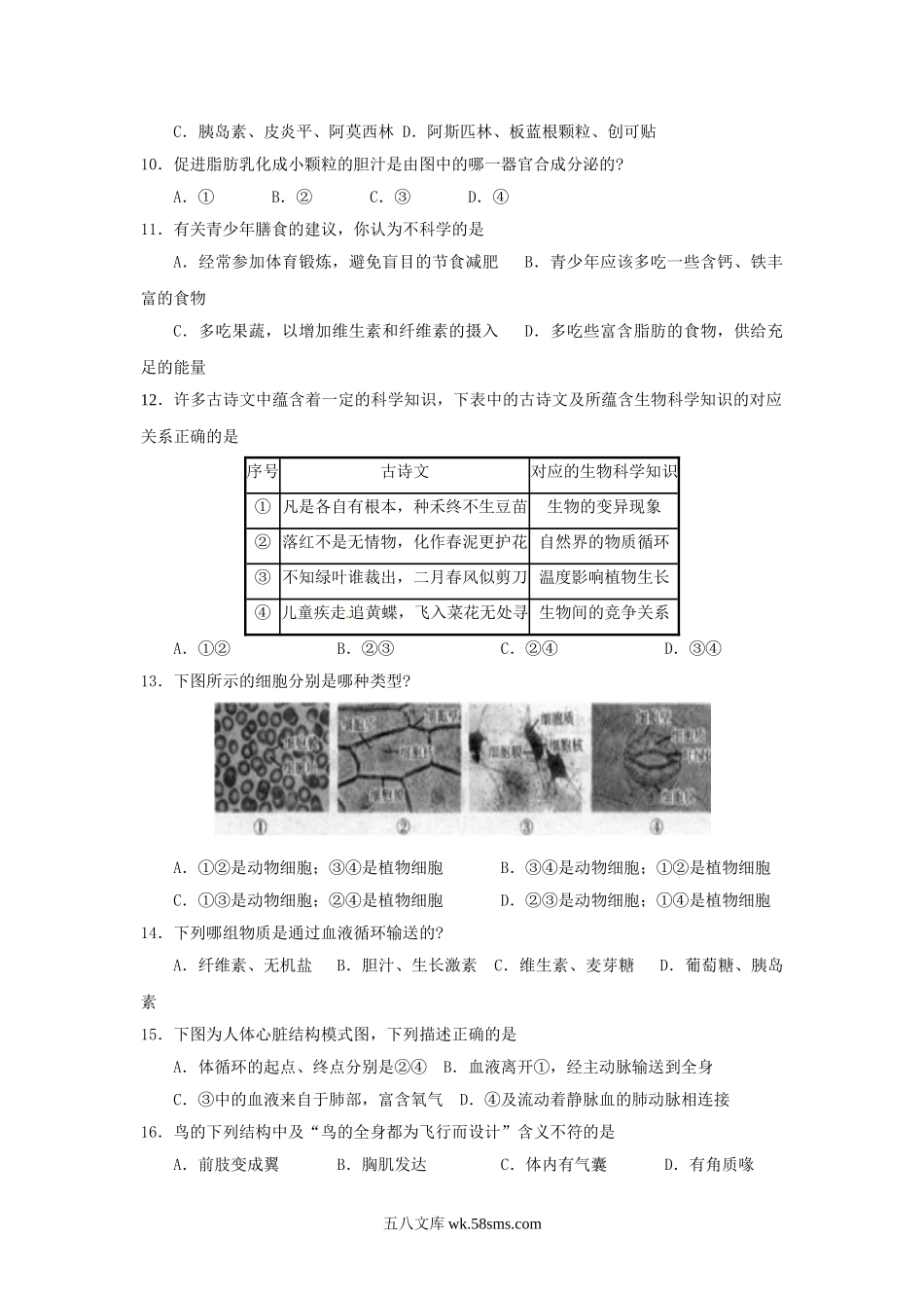 2013山东省日照市中考生物真题及答案.doc_第2页