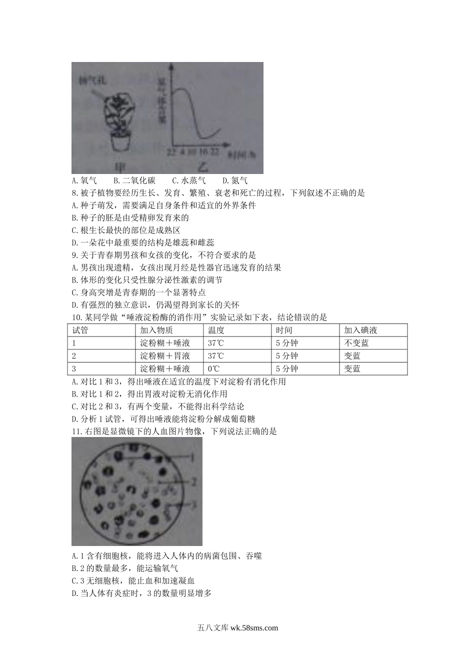 2014山东省泰安市中考生物真题及答案.doc_第2页