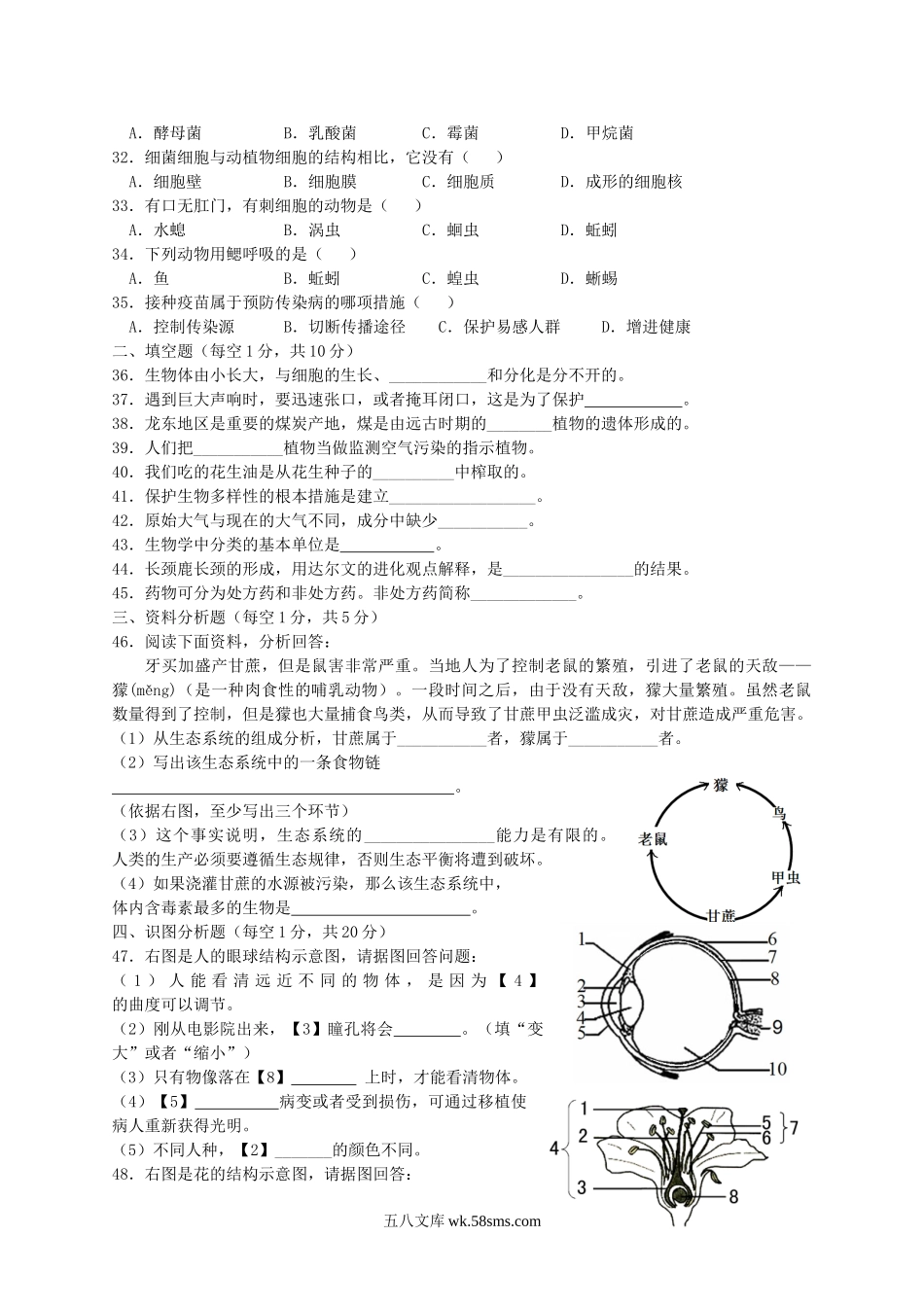 2015年黑龙江七台河中考生物真题及答案.doc_第3页