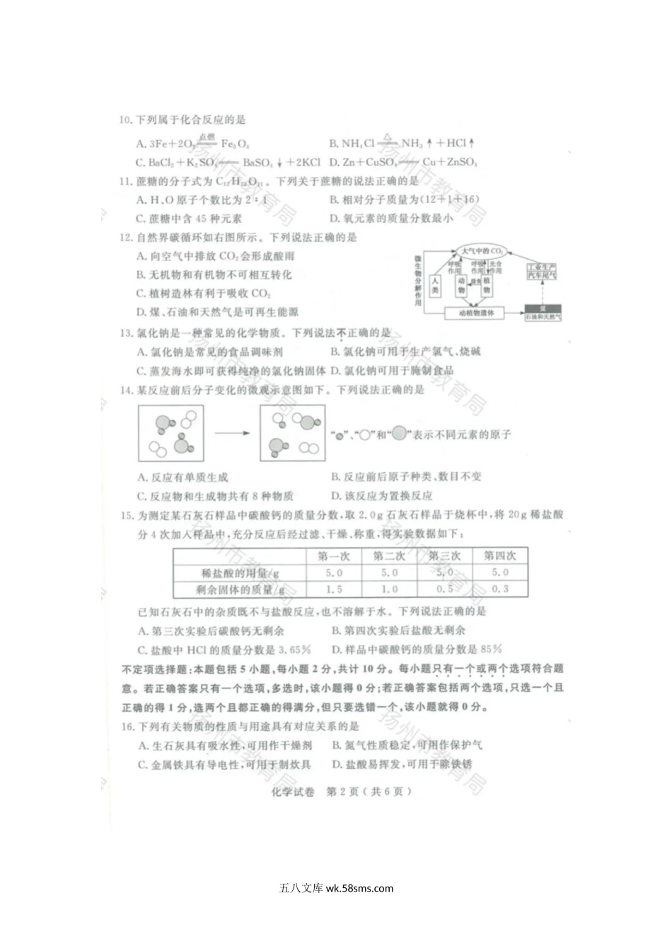 2021年江苏省扬州市中考化学真题及答案.doc_第2页