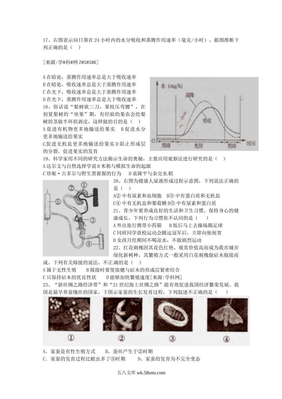 2015山东省烟台市中考生物真题及答案.doc_第3页