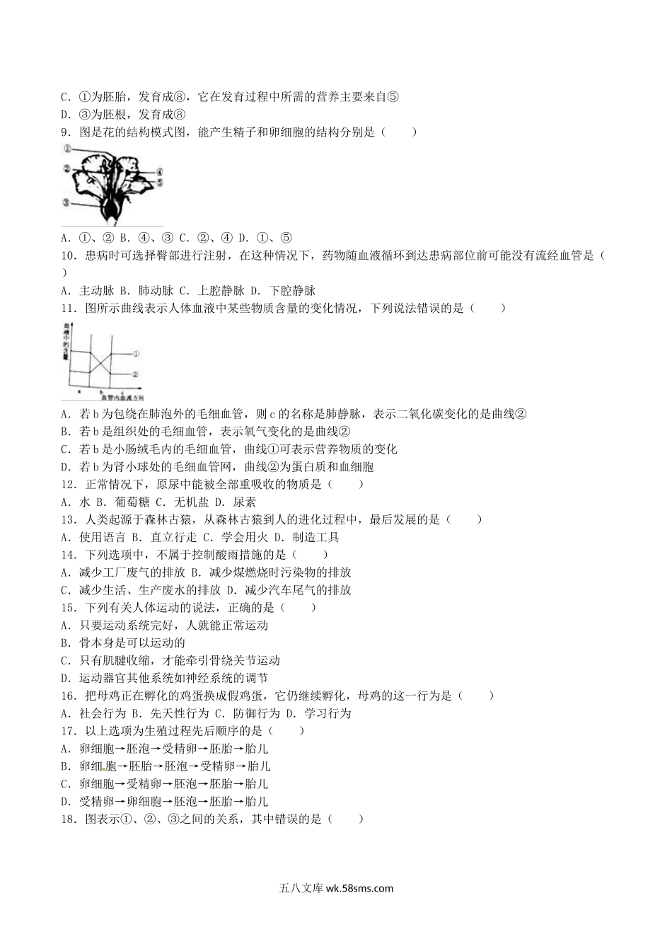 2016年广西贺州市中考生物真题及答案.doc_第2页