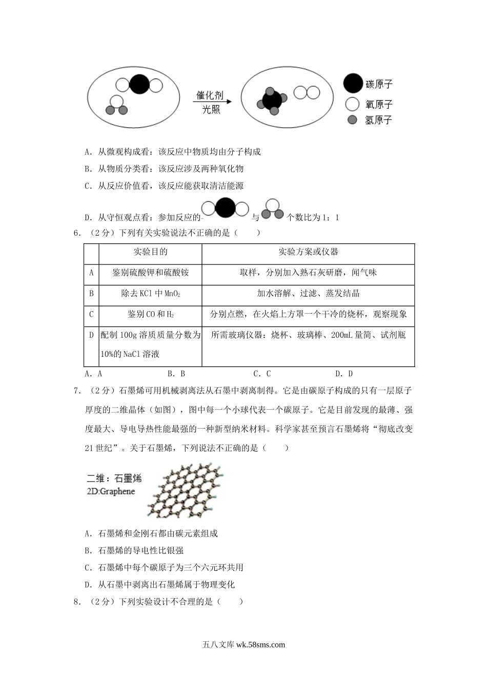 2020内蒙古呼和浩特中考化学真题及答案.doc_第2页