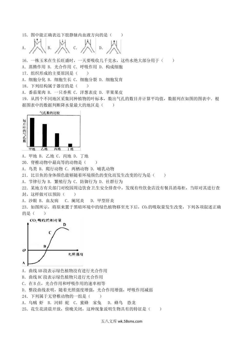 2016年湖北省咸宁市中考生物真题及答案.doc_第2页