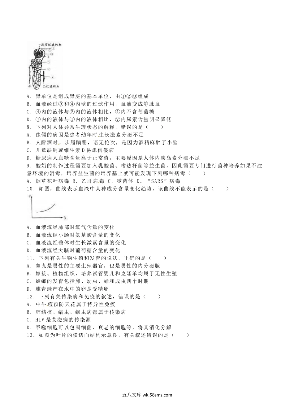 2016年内蒙古呼和浩特市中考生物真题及答案.doc_第2页