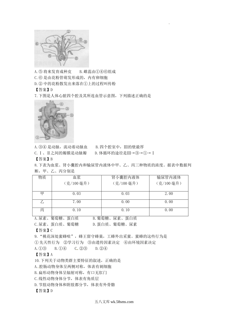 2017年安徽阜阳中考生物真题及答案.doc_第2页