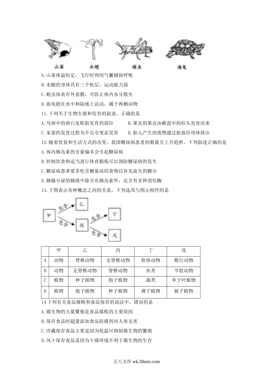 2017年河北沧州中考生物真题及答案.doc_第3页