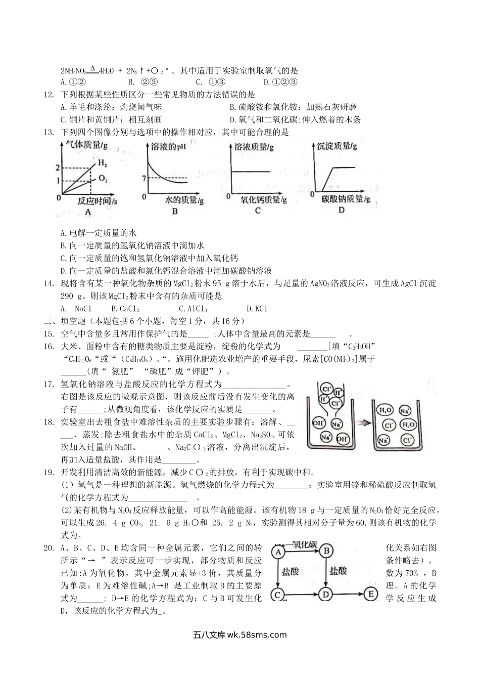 2021年河南三门峡中考化学真题及答案.doc_第2页