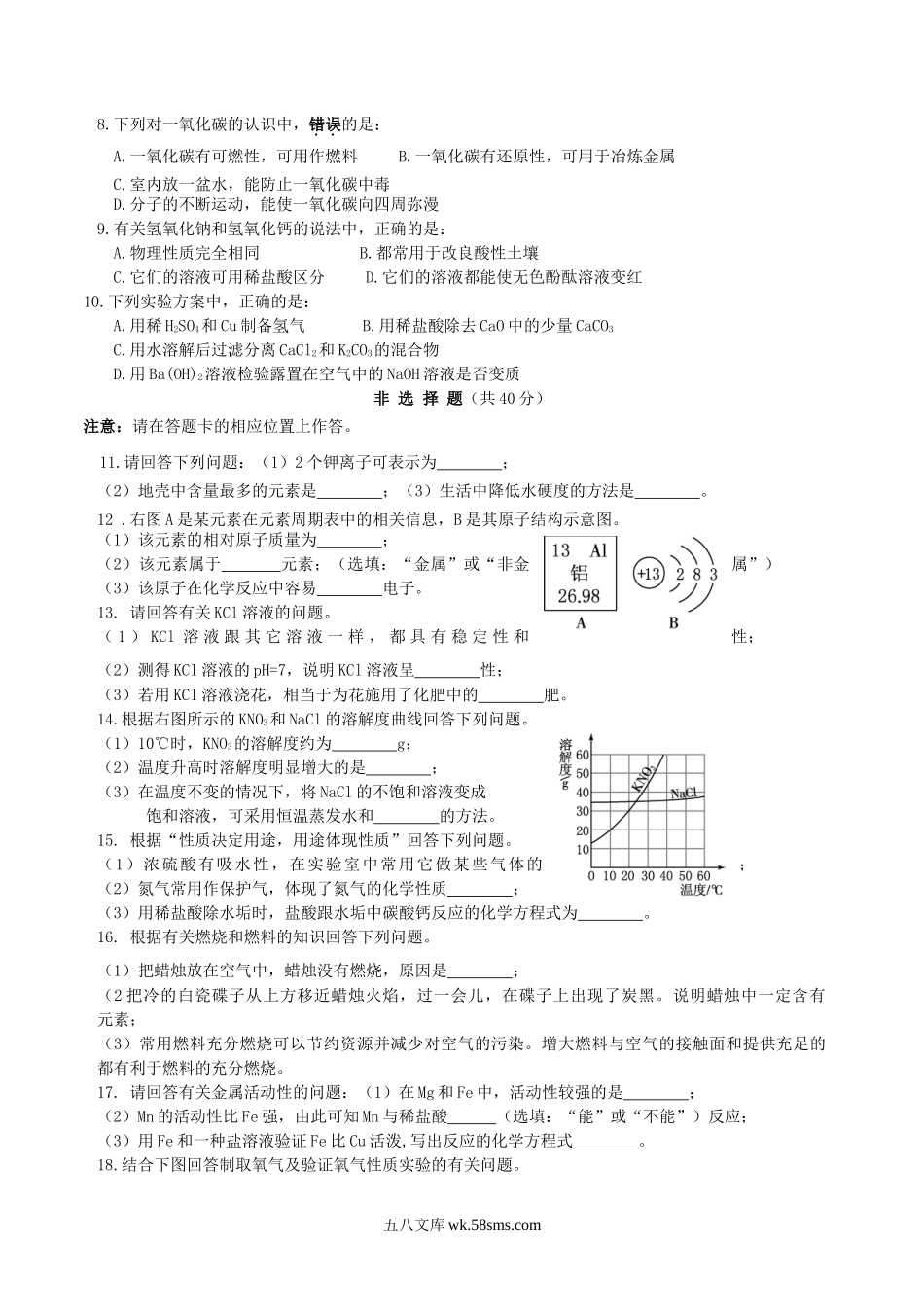 2010年吉林白山中考化学真题及答案.doc_第2页