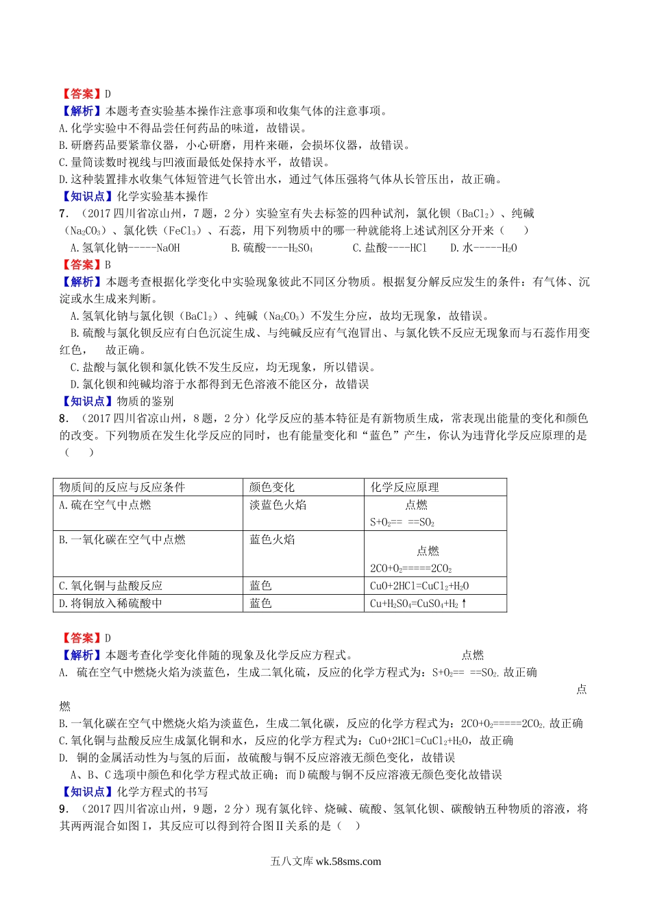 2017年四川省凉山州中考化学真题及答案.doc_第3页