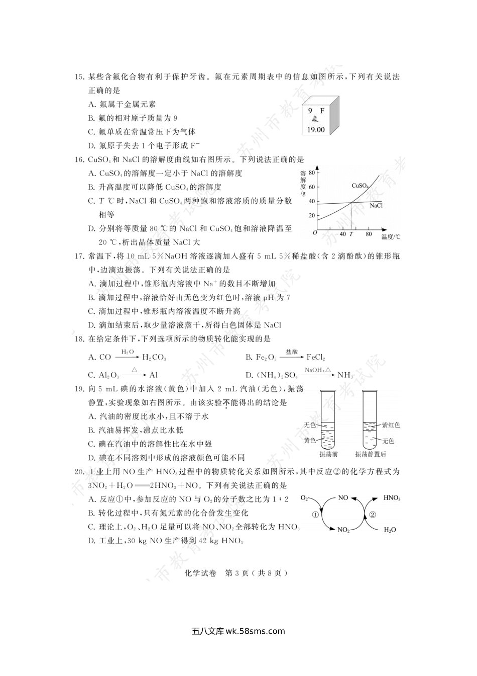 2023年江苏苏州中考化学试题及答案.doc_第3页