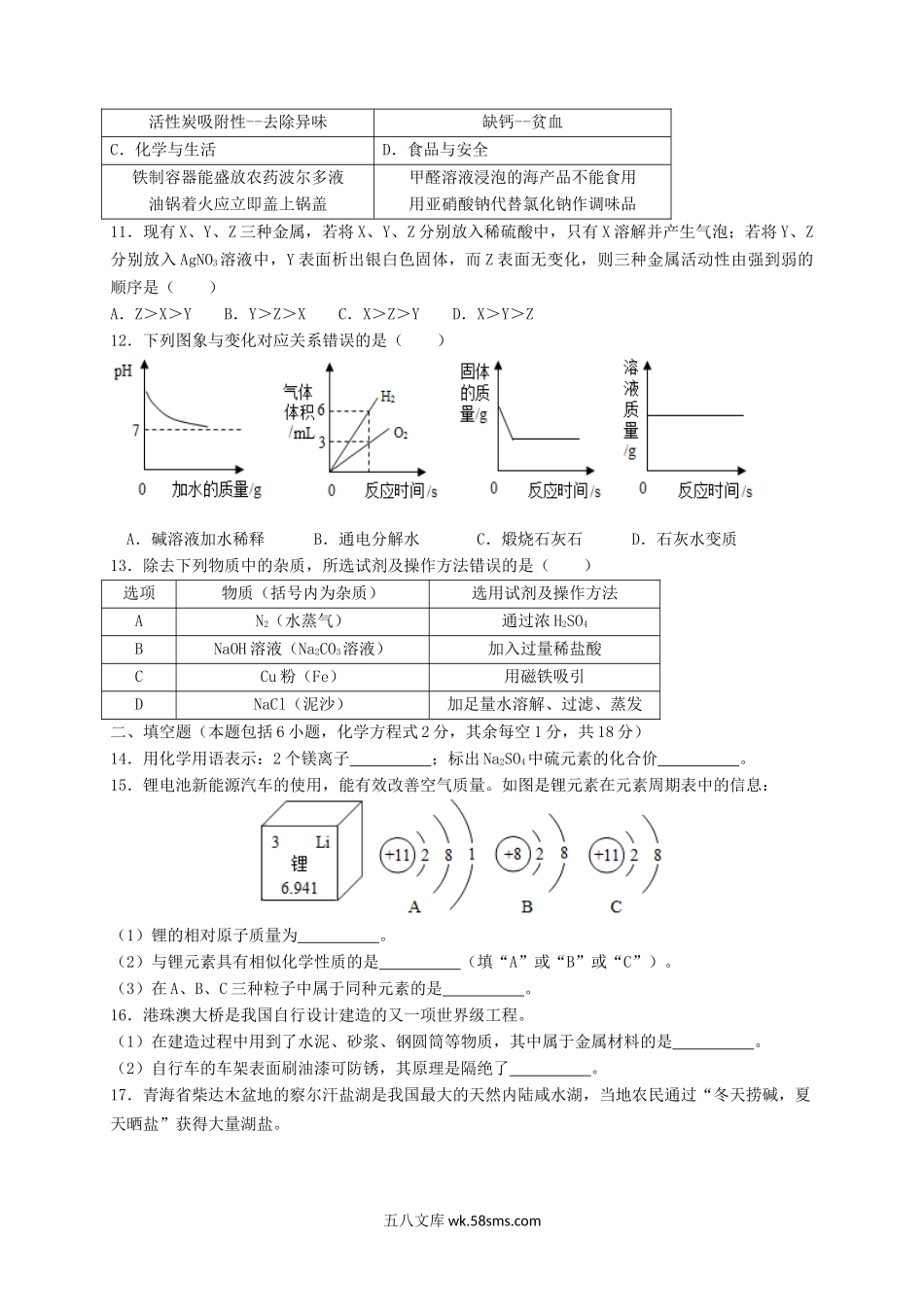 2019年青海省果洛中考化学真题及答案.doc_第2页