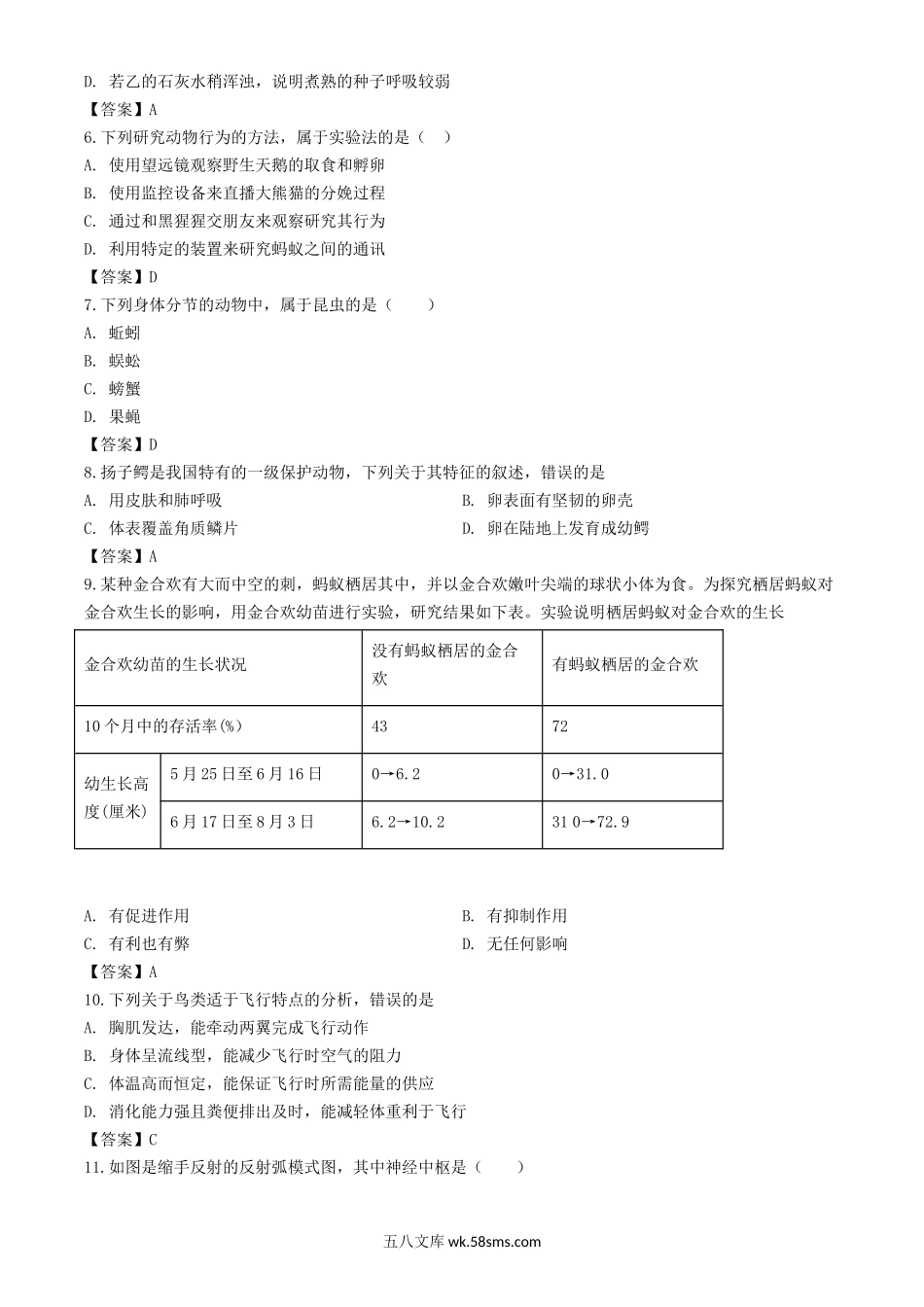 2018年安徽六安中考生物真题及答案.doc_第2页