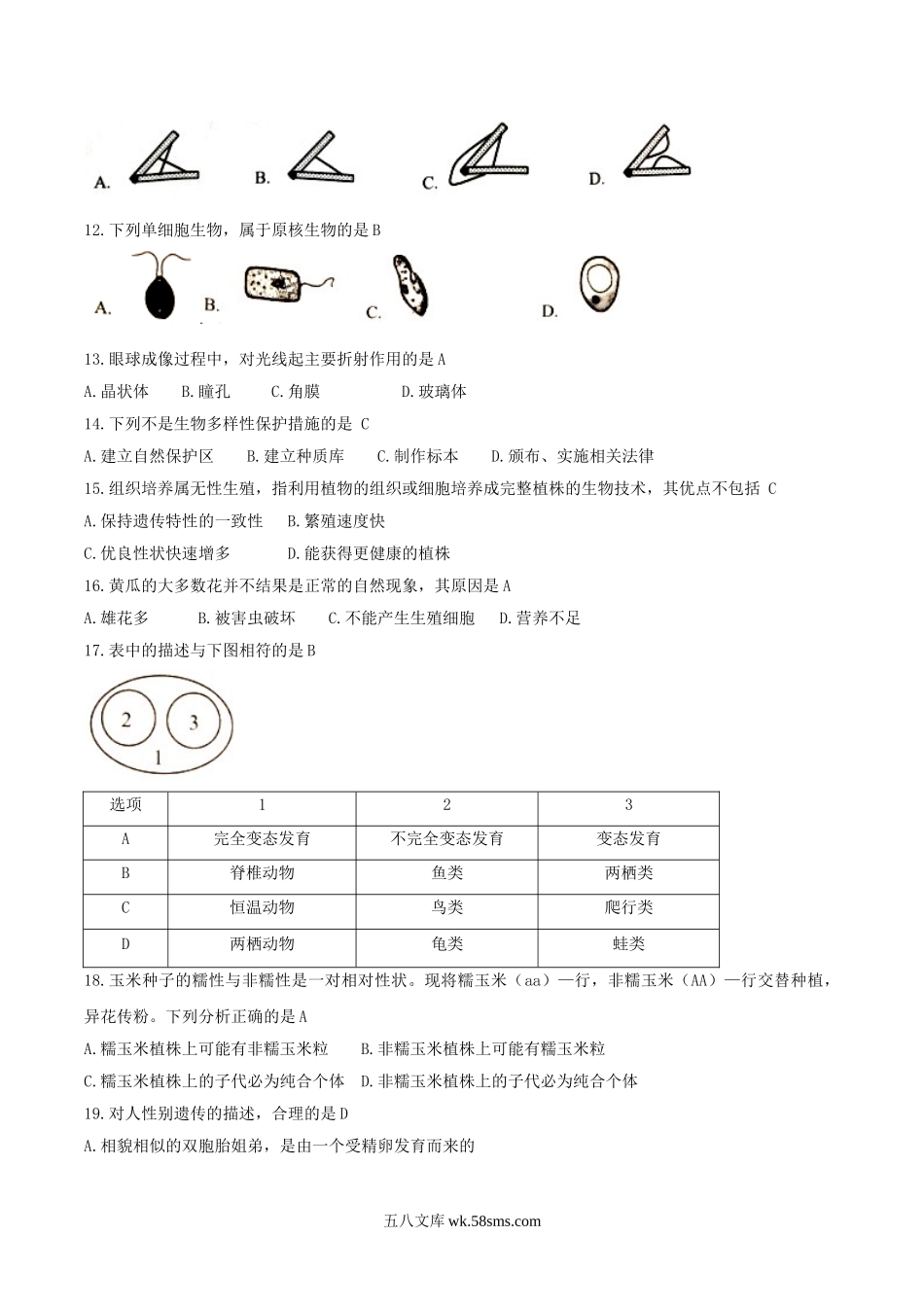 2018年湖南省岳阳市中考生物真题及答案.doc_第2页