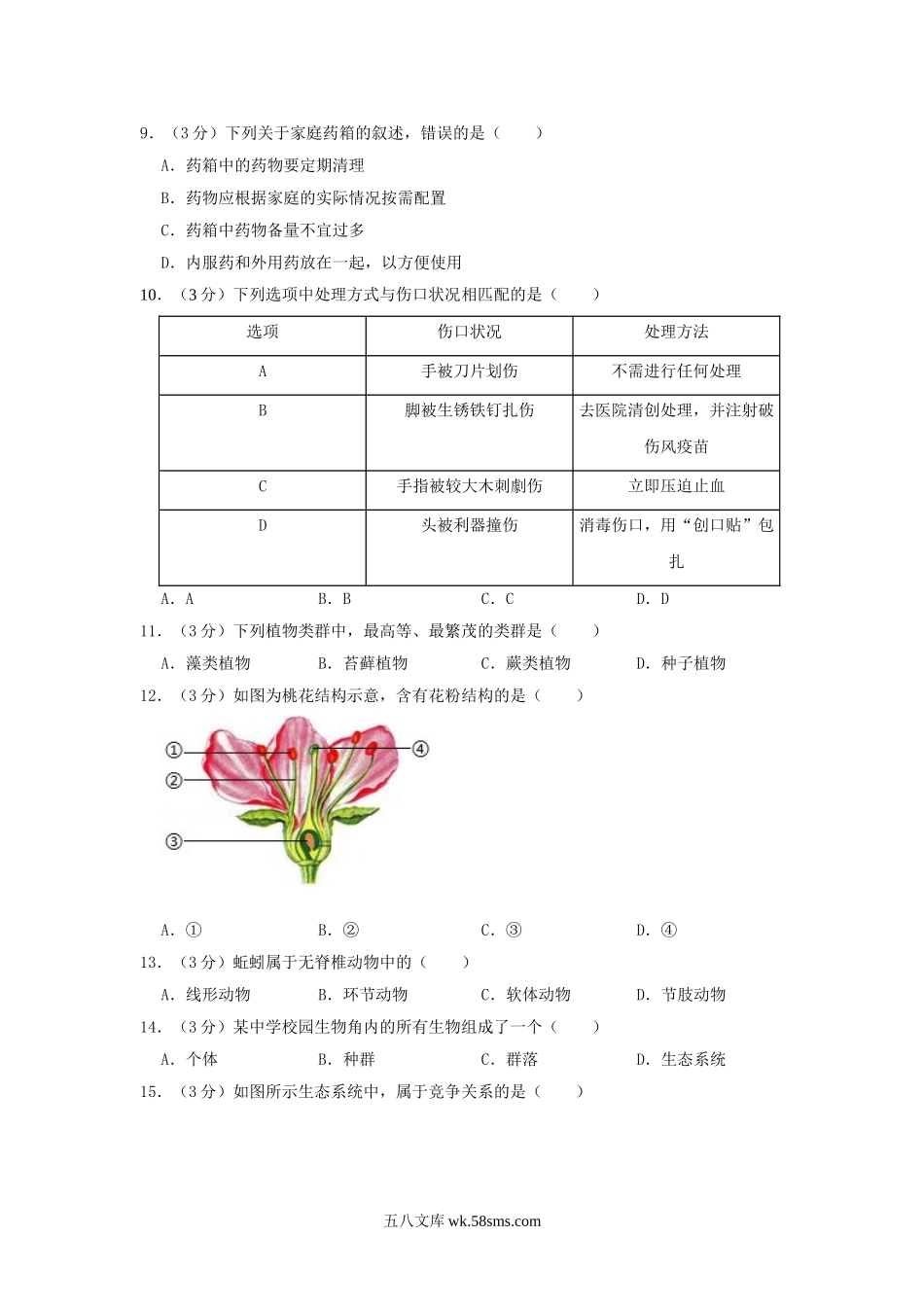 2018年上海金山中考生物真题及答案.doc_第2页