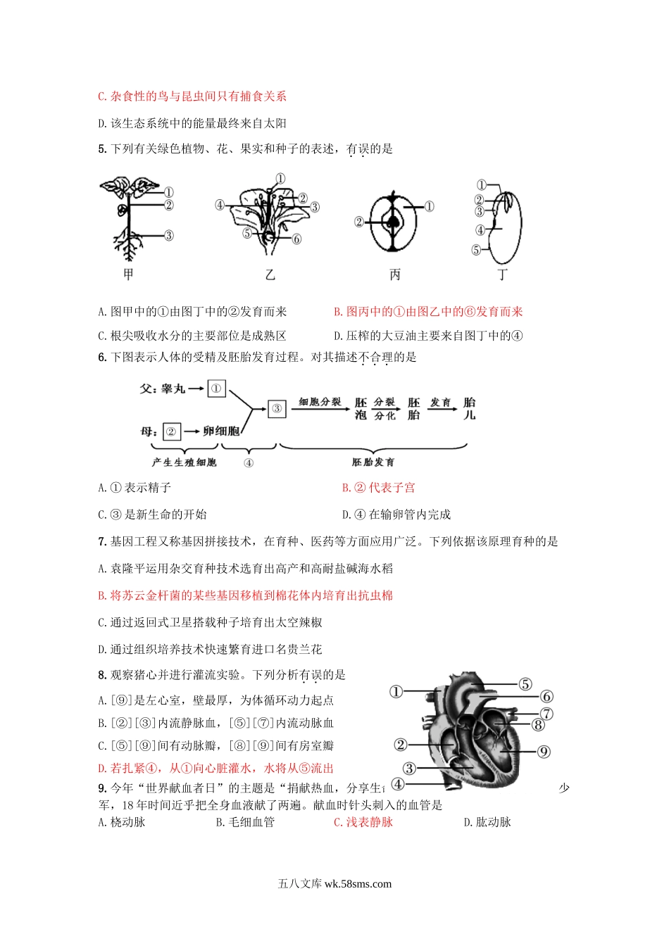 2018山东省济宁市中考生物真题及答案.doc_第2页