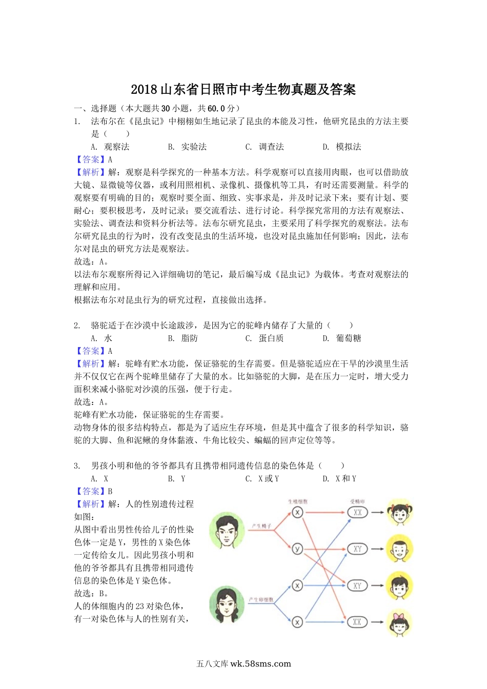 2018山东省日照市中考生物真题及答案.doc_第1页