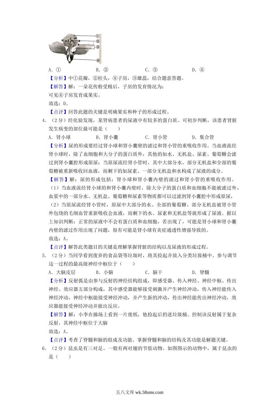 2019年安徽阜阳中考生物真题及答案.doc_第2页