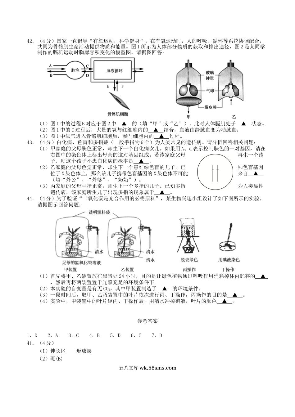 2019年湖北省荆门市中考生物真题及答案.doc_第2页