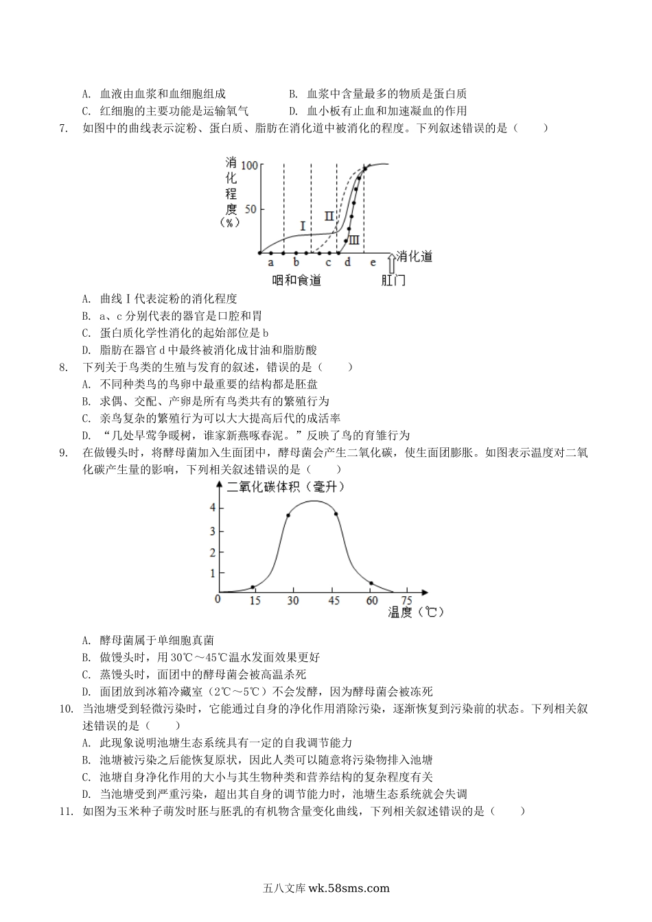 2019年四川省内江市中考生物真题及答案.doc_第2页