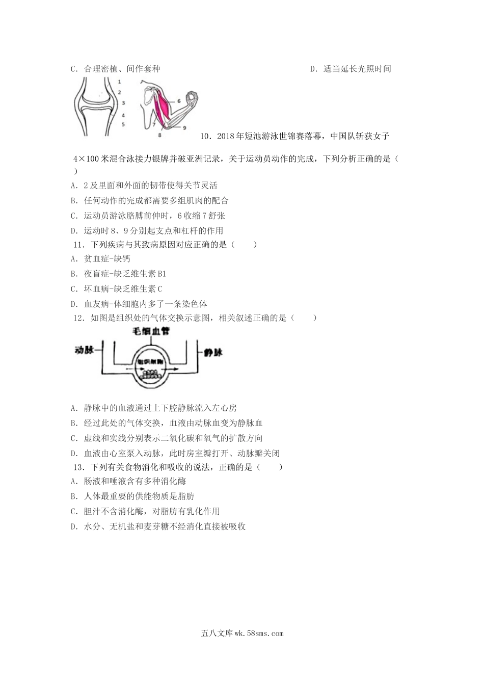 2019山东省滨州市中考生物真题及答案.doc_第3页