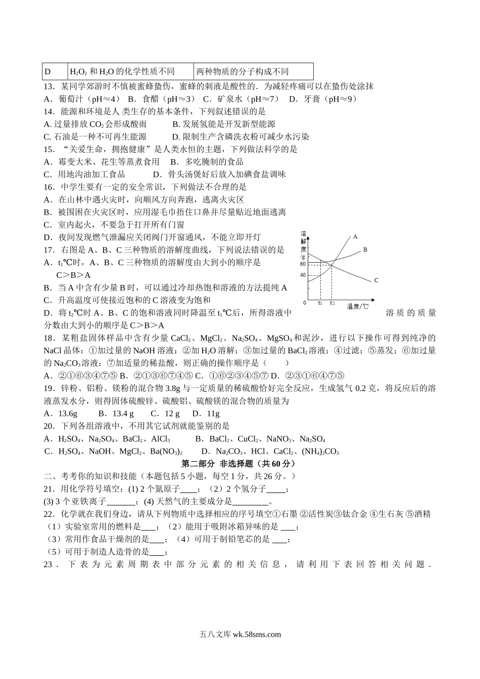 2014年广西防城港市中考化学真题及答案.doc_第2页