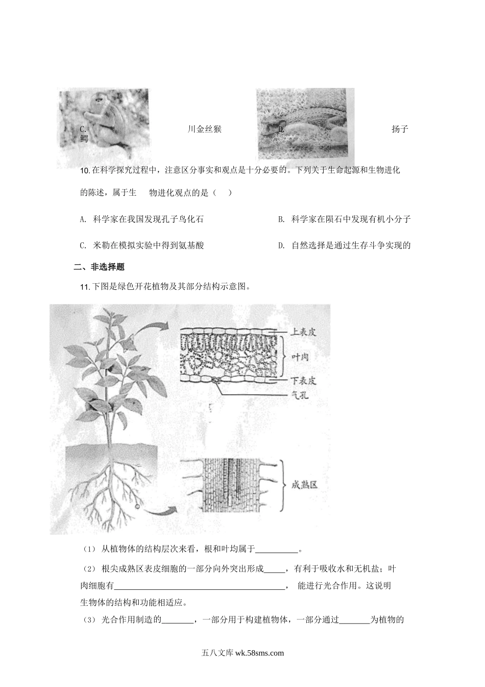 2020年安徽安庆中考生物真题及答案.doc_第3页