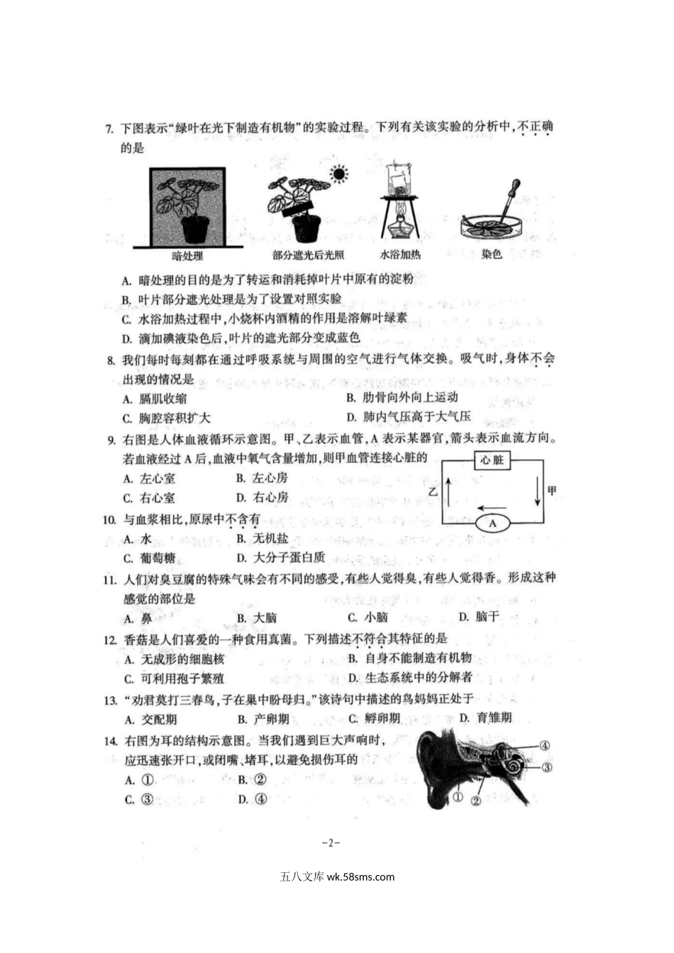 2020年河南省安阳中考生物试题及答案.doc_第3页