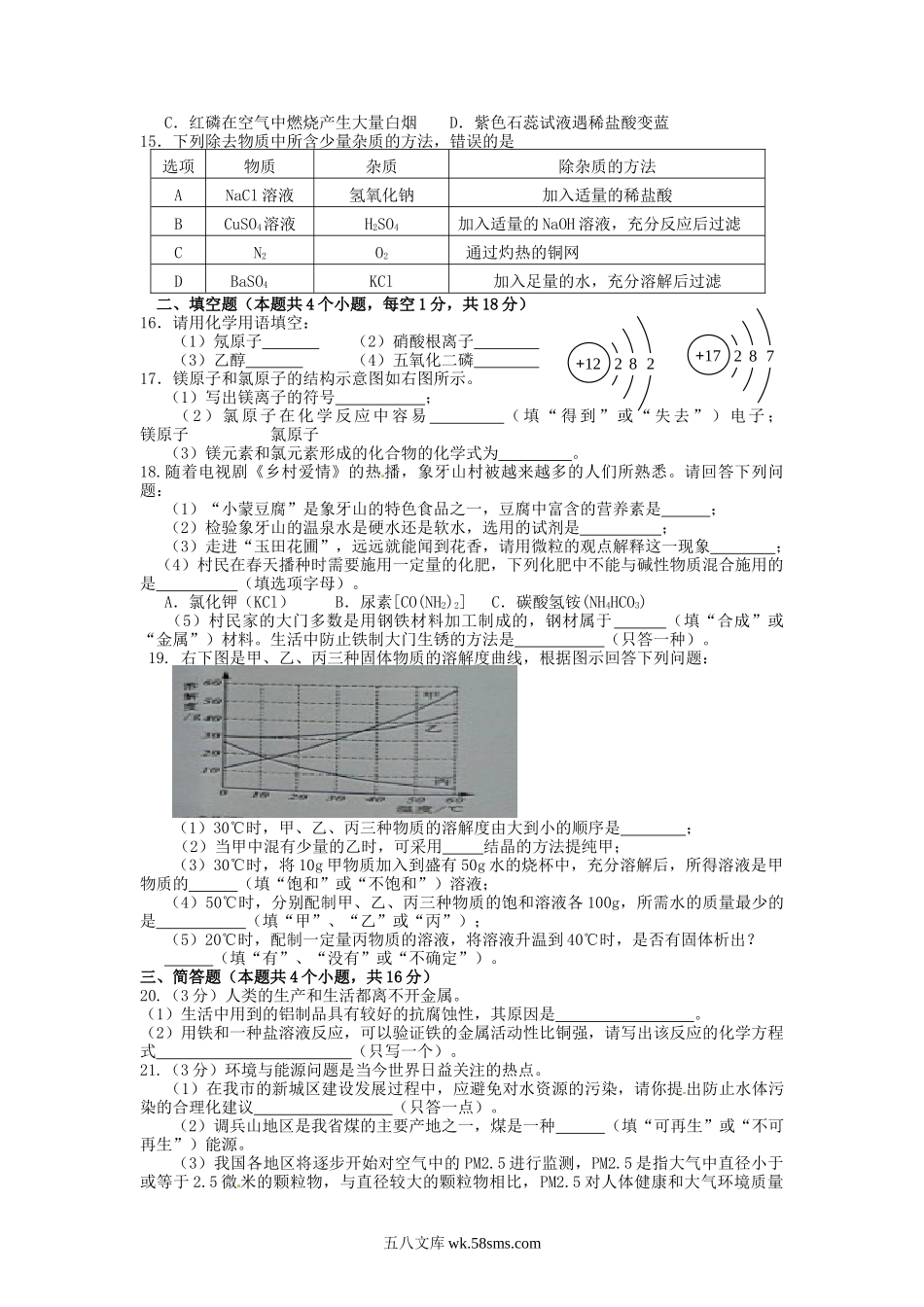 2012年辽宁省铁岭市中考化学真题及答案.doc_第2页