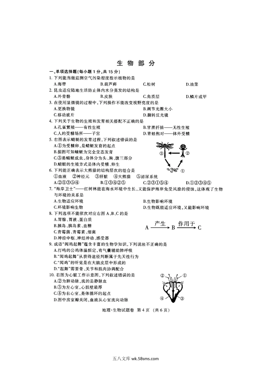 2020年江西上饶中考生物试题及答案.doc_第2页