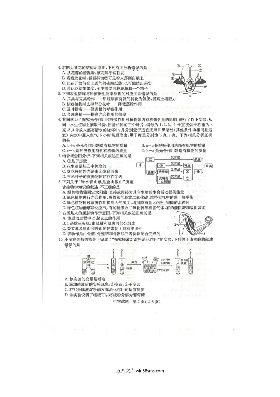 2020年山东滨州中考生物真题及答案.doc_第3页