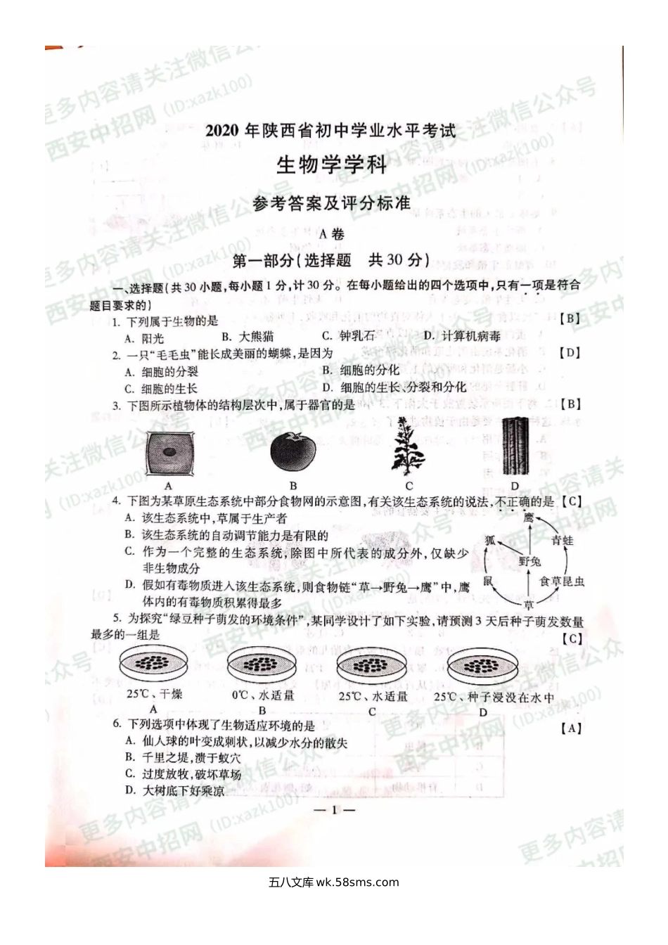 2020年陕西安康中考生物真题及答案.doc_第2页