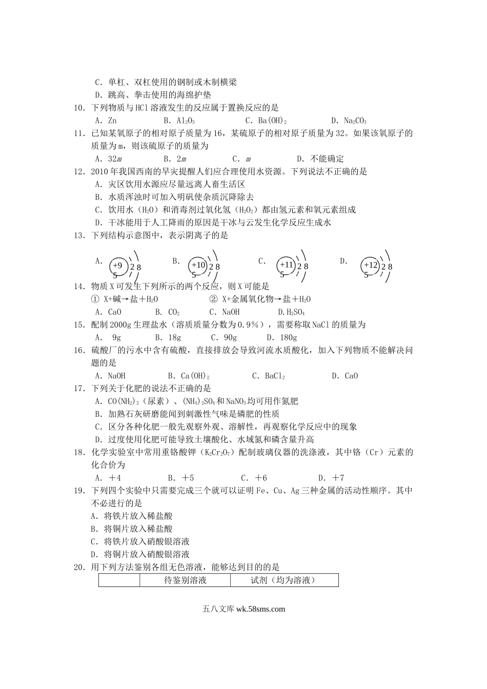 2010年广东省广州市中考化学真题及答案.doc_第2页