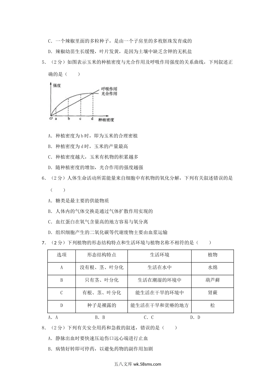 2020山东省济南市中考生物真题及答案.doc_第2页