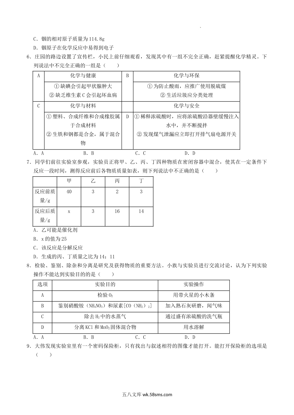 2022年湖北省鄂州市中考化学真题及答案.doc_第2页